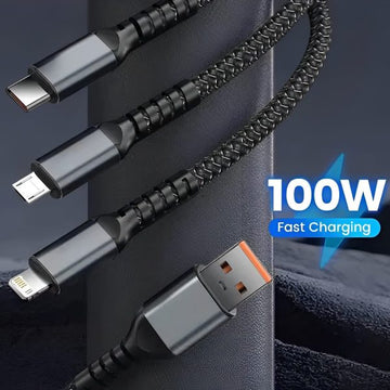 SmartTuff 100W 3-in-1 Charging Cable – Universal Fast Charger Cord